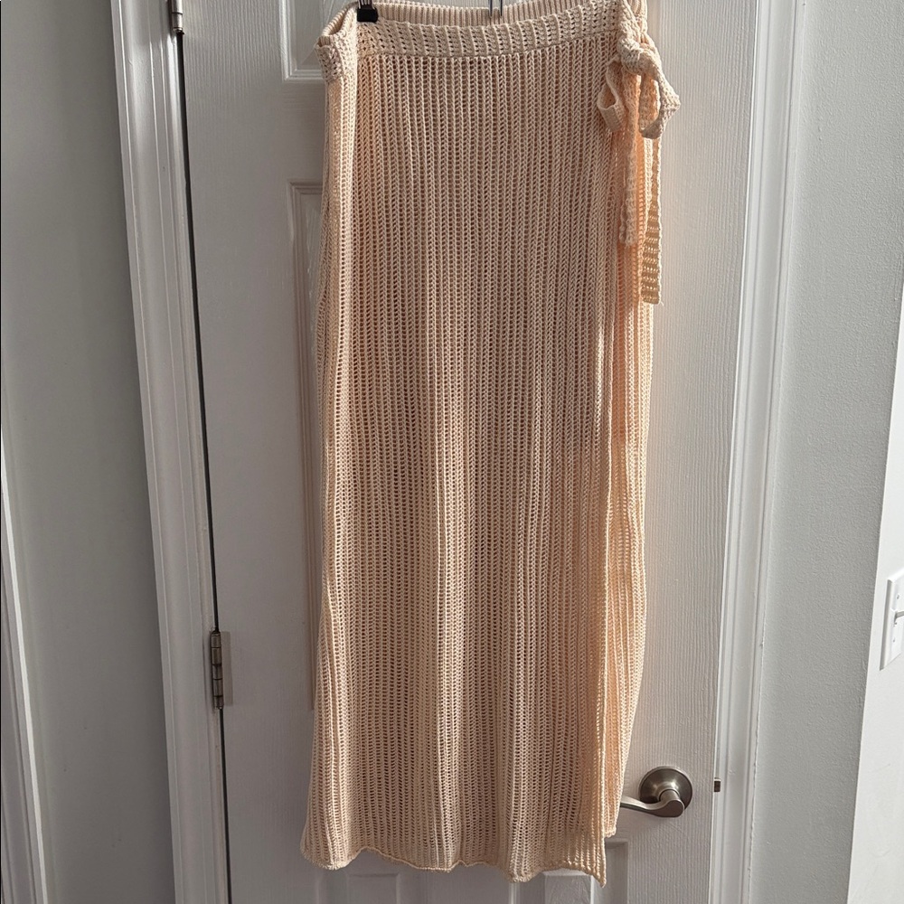 Wrap look Cream Knit Skirt with half skirt lining